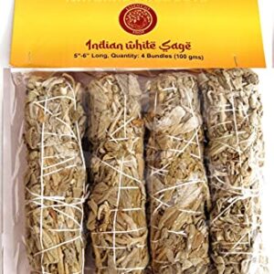 ESSENCIO SHOP Indian White Sage 4 Bundles Smudging Sticks (6 Inches) - 4 Pieces of 28-33 Grams Each Removes Negativity